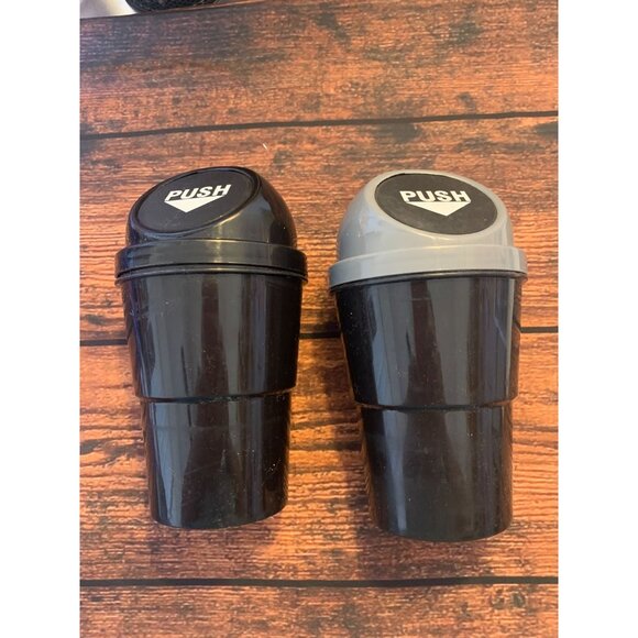 Mini Car Trash Can With Push Lid Black & Gray Plastic Compact Design For Vehicle - Picture 1 of 3